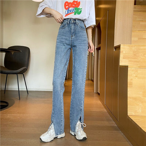 Sonicelife Woman Jeans High Waist Clothes Wide Leg Denim Clothing Blue Streetwear Vintage Quality 2024 Fashion Harajuku Straight Pants