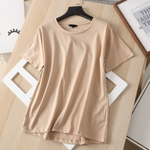Sonicelife New Summer Women White Black Tshirt Fashion Harajuku O-Neck Cotton Tee Female Casual Korean Solid Tops Camisetas De Mujer