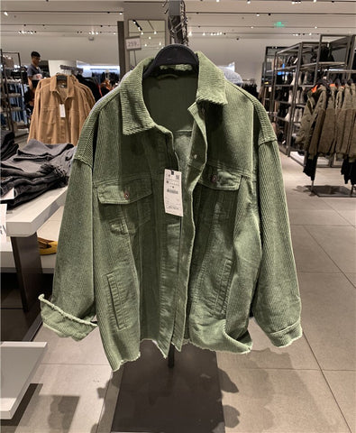 2023 New Women Vintage Green Blue Warm Corduroy Jacket Coat Casual Boyfriend Loose Outwear Tops Female Abrigos Mujer Invierno