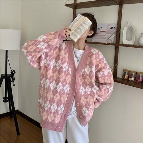 Sonicelife Knitted Cardigan Woman's Sweaters Coat Long Sleeve Cotton Casual Vest Jacket Pink College style Loose Fashion Women Sweater 2024