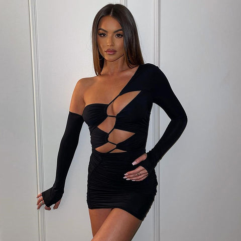 Sonicelife Chic Fashion Long Sleeve Cut Out Bandage Mini Dress Outfits for Women Hot  Club Party Dresses Bodycon Clothes