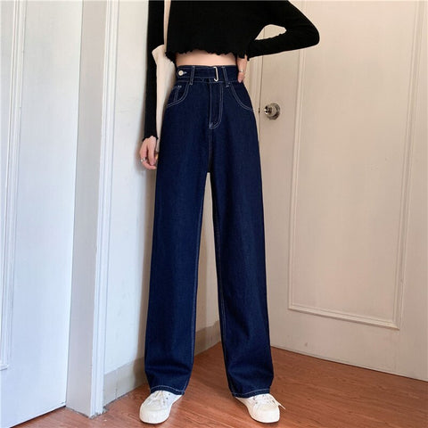 Sonicelife Woman Jeans High Waist Clothes Wide Leg Denim Clothing Blue Streetwear Vintage Quality 2024 Fashion Harajuku Straight Pants