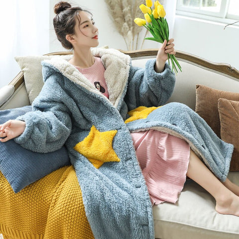Sonicelife Oversized Women Flannel Blanket Hoodies Winter Warm Clothing Kawaii Cute Girls Hoody Home Coats Female Pocket Sweat Sweatshirts