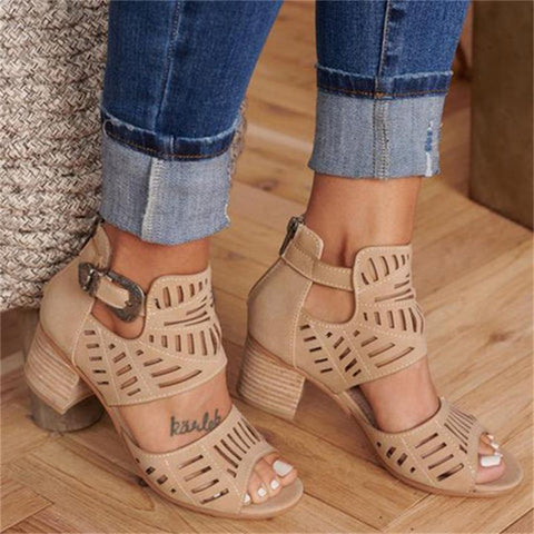 Sonicelife  Women Sandals Summer High Heels Crystal Mid Heel Slip-On Buckle Ladies Shoes Peep Toe Casual Pumps Female Footwear Sandalias