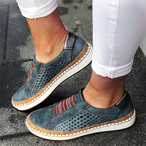 Sonicelife Women Slip on Sneakers Shallow Loafers Vulcanized Shoes Breathable Hollow Out Female Casual Shoes Ladies Leather Flats