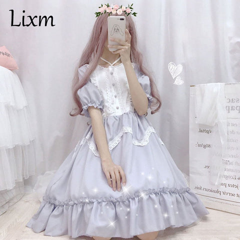 Sonicelife Summer Japanese Lolita Vintage dress lolita dress female soft girl wind cute fungus lace dress short sleeve dress cute