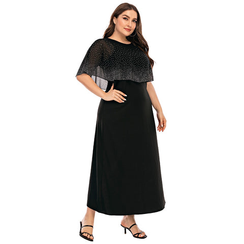 Sale 6XL Cloak Sleeves Dress Women Elegant Plus Size Dress Bling Black Party vestido Sheath femme robe Maxi Long Dresses D30