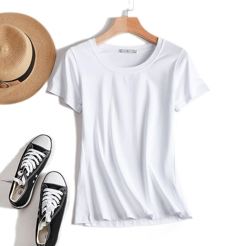 High Quality Plain T Shirt Women Cotton Elastic Basic T-shirts 2023 Summer Tops Short Sleeve T-shirt Women Tees Plus Size S-5XL