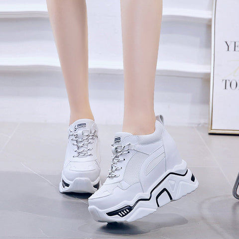 Hidden Heels Wedge Platform Sneakers Women Casual Lace Up Thick Bottom Walking Shoes Woman Non Slip Yellow Sneakers Mujer