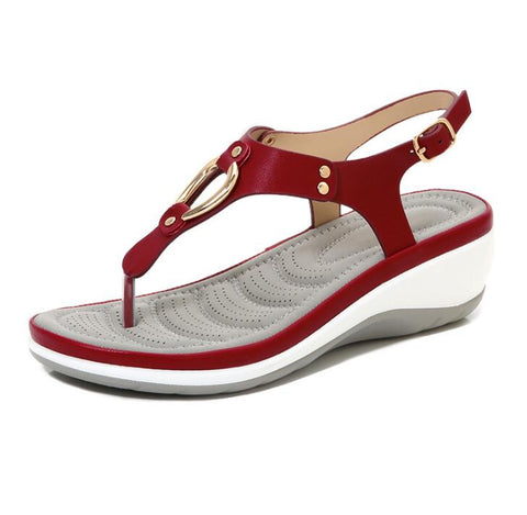 Back to school outfits  Sonicelife  Fashion Wedge Sandals Summer Casual Beach Solid Color Flip Flops Shoes For Women Fashion Lady Buckle Strap Low Heel Sandal 2024