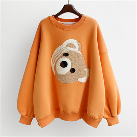 Plus Size Bear Sweatshirt Woman Kpop Crew Neck Cotton Pullover Harajuku Student Loose Hoodie Kawaii Clothes Cute Women Clothing