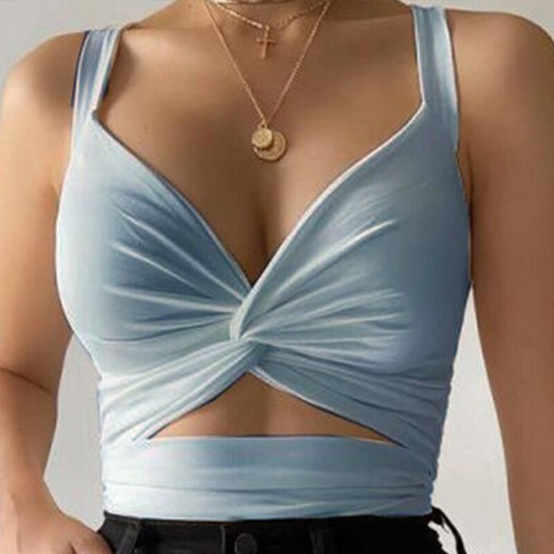 Fashion Cut-out Spaghetti Strap Sleeveless Crop Tops For Women Backless Tanks Top Girls Deep V Summer Cropped Top Women Vest