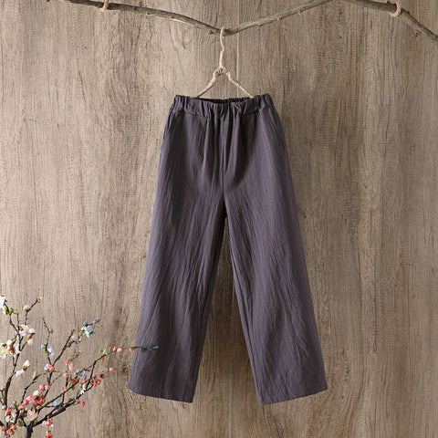 Spring 2021 Women's  Pants Cotton Linens Solid Harajuku High Waisted Capri Pants Streetwear Women Wide Leg Trousers for Female