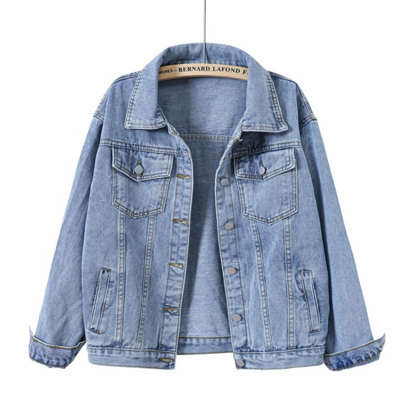 Women Jackets 2023 New Spring outwear denim coat Solid turn down collar cotton jacket for female plus size S-5XL