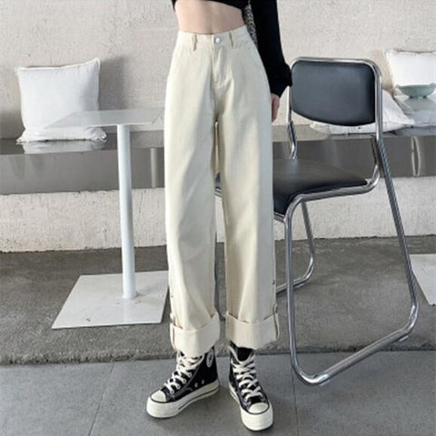 Sonicelife Woman Jeans High Waist Clothes Wide Leg Denim Clothing Blue Streetwear Vintage Quality 2024 Fashion Harajuku Straight Pants