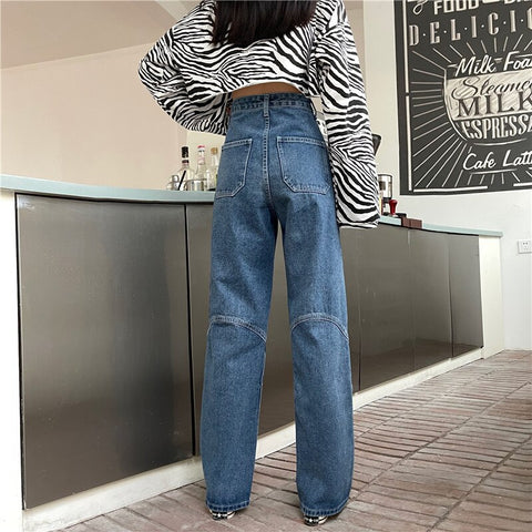 Sonicelife Woman Jeans High Waist Clothes Wide Leg Denim Clothing Blue Streetwear Vintage Quality 2021 Fashion Harajuku Straight Pants