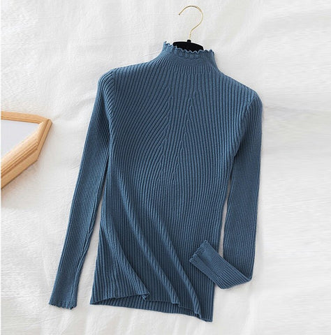 Christmas Gift Ruffles Turtleneck Women Pullover Sweater Autumn Winter Jumper Knitted Basic Top Fashion Long Sleeve Korean Ladies Clothes 2023