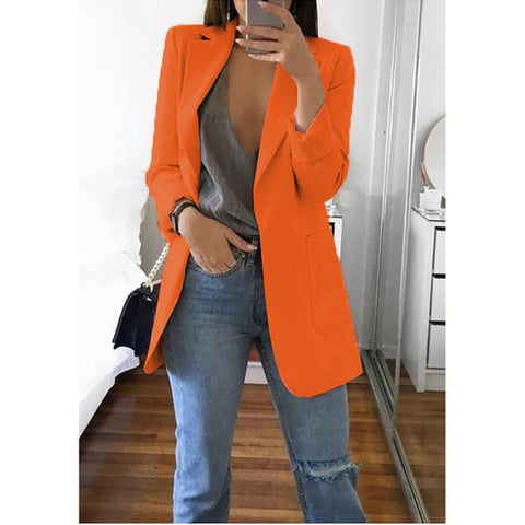 Sonicelife Women's Blazer Jackets Autumn Casual Plus Size Fashion Basic Notched Slim Solid Coats Office Ladies Outwear Chic Loose Coat 2023