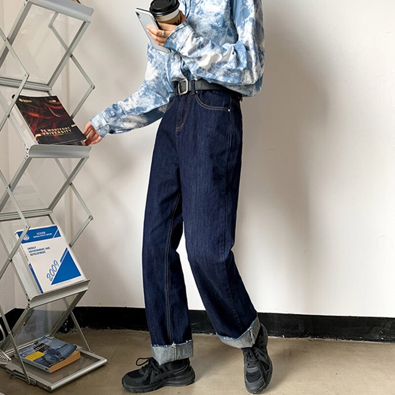 Sonicelife Woman Jeans High Waist Clothes Wide Leg Denim Clothing Blue Streetwear Vintage Quality 2020 Fall Fashion Harajuku Straight Pants