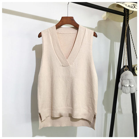 Sonicelife Christmas Gift AOSSVIAO V-neck knitted vest women's sweater autumn and winter new Korean loose wild sweater vest sleeveless sweater 2024