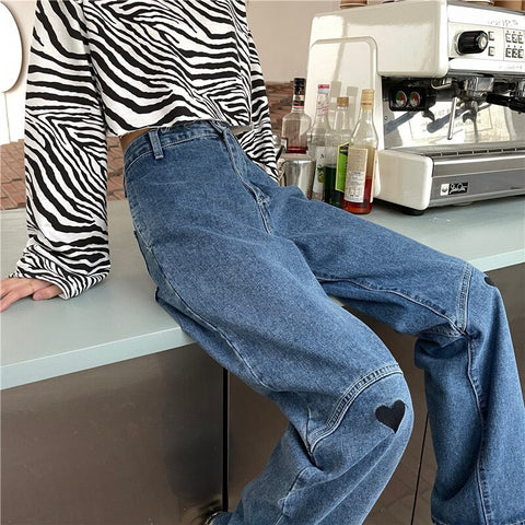 Sonicelife Woman Jeans High Waist Clothes Wide Leg Denim Clothing Blue Streetwear Vintage Quality 2021 Fashion Harajuku Straight Pants
