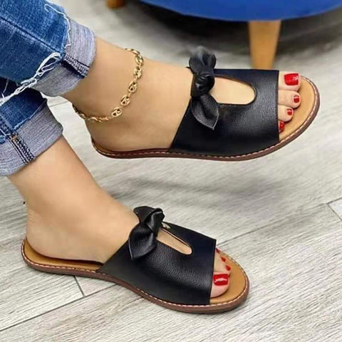 Sonicelife  2023 New Summer New Women Leisure Fashion Bow Flat Sandals Sandals Comfortable Soft Bottom Women's Breathable Beach Sandals