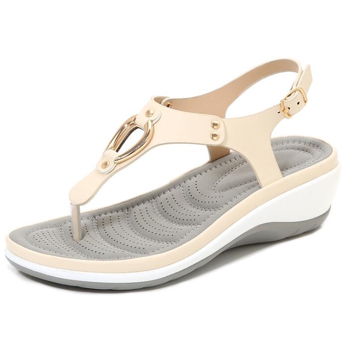 Back to school outfits  Sonicelife  Fashion Wedge Sandals Summer Casual Beach Solid Color Flip Flops Shoes For Women Fashion Lady Buckle Strap Low Heel Sandal 2024