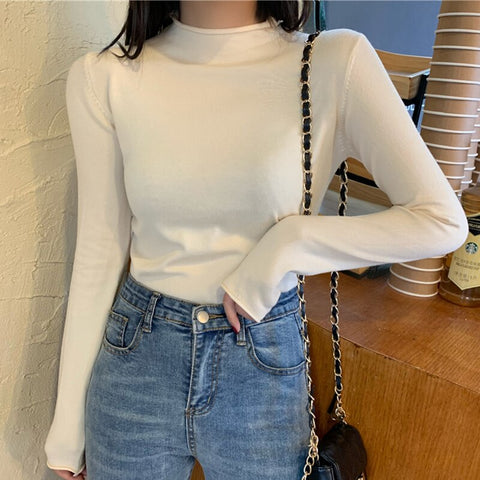 Sonicelife Christmas Gift Turtleneck Cimping Women Sweater High Elastic Solid 2024 Fall Winter Fashion Sweater Women Korean Slim  Knitted Pullovers