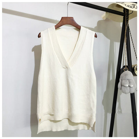 Sonicelife Christmas Gift AOSSVIAO V-neck knitted vest women's sweater autumn and winter new Korean loose wild sweater vest sleeveless sweater 2024