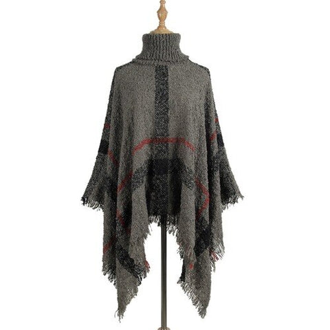 Sonicelife Poncho Sweater Women Fringed Stripe Knit Pullover Sweaters Cape Coat  High Collar Vintage Shawl Scarf Panchos Female Winter