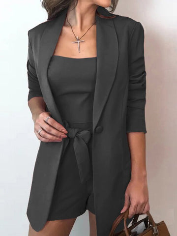 Sonicelife Work Short Suits OL 3 Piece Set For Women Business Interview Blazer Uniform Slim Camisole Blazer Sashes Shorts Office Lady Suit