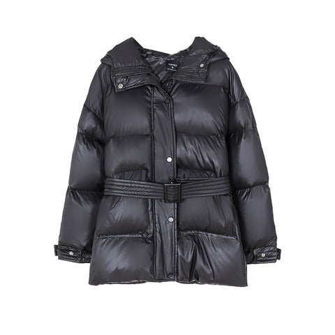 Sonicelife Toppies Winter Hooded Puffer Jacket Coat Women Parkas belt jacket oversized outwear women clothing 2023