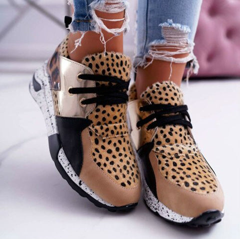 Back to school outfits Sonicelife  Sneakers Women Shoes 2022 Lace-Up Platform Sports Shoes For Ladies Leopard Faux Fur Running Wedges Footwear Zapatillas Mujer