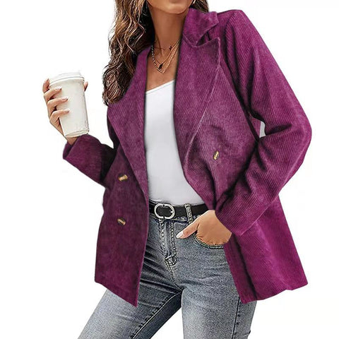 Sonicelife  Office Lady Double Breasted Blazer Jackets Lapel Long Sleeves Women Casual Solid Coats 2023 Spring Autumn Suits Blazers
