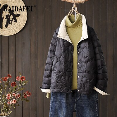 Women Warm Down Jacket  2023 Autumn Winter New  Fashion Stand Collar  Single Breasted  short Light Jacket Korean Coat