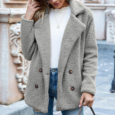 Sonicelife  S-5Xl Solid Color Women Winter Spring Loose Warm Coat High Quality Teddy Fleece Button Jacket Female Casual Veste Femme 2023
