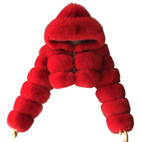 Sonicelife Plus size Women Jacket 2023 Fashion Autumn Winter Faux Fur Cropped Coat Fluffy Zip Hooded Warm Short Jacket
