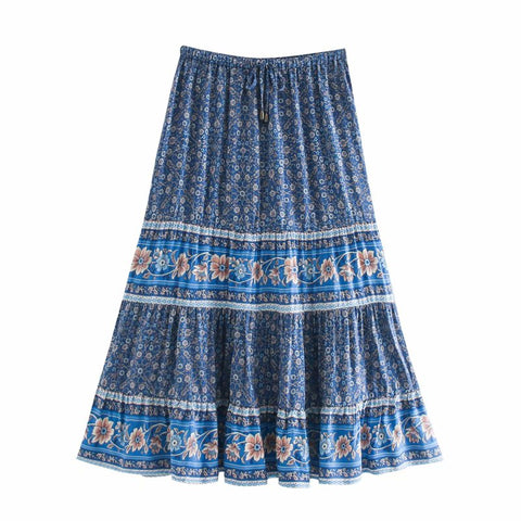 Sonicelife 2024 Summer Skirt Women Paisley Floral Print Skirts Casual Vintage A-Line Beach Skirt saia Jupe Femme faldas Midi Skirt