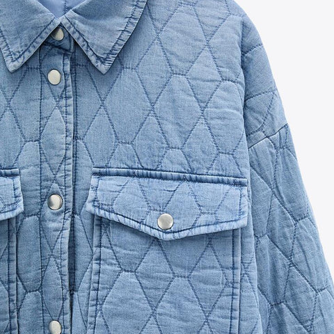 2023 New Autumn Winter Women Coat  Oversize Vintage Blue Parka Coat Casual Pockets Warm Loose Cotton Denim Outwear