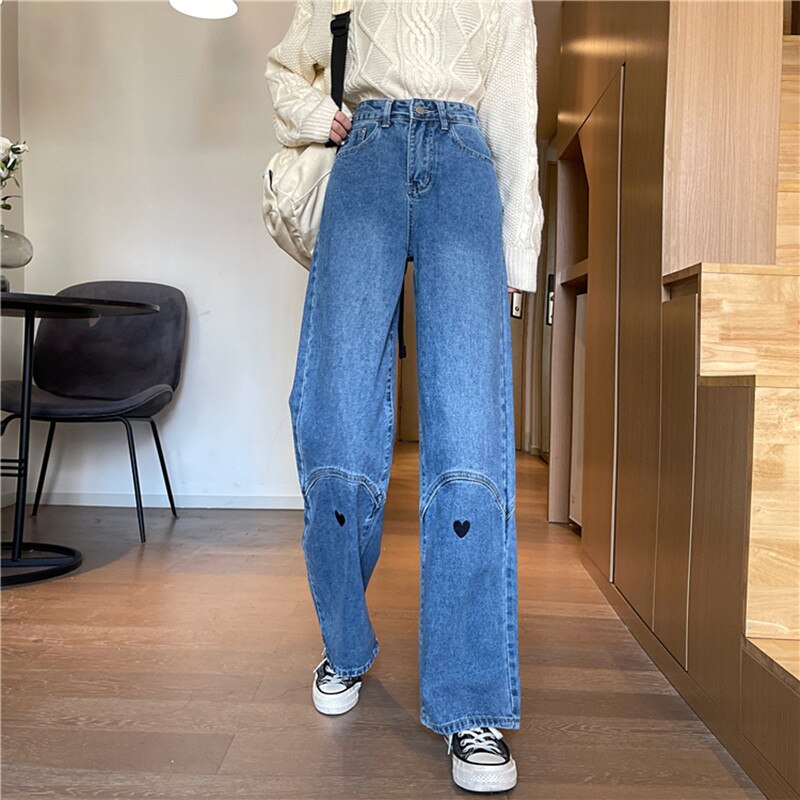 Sonicelife Woman Jeans High Waist Clothes Wide Leg Denim Clothing Blue Streetwear Vintage Quality 2024 Fashion Harajuku Straight Pants