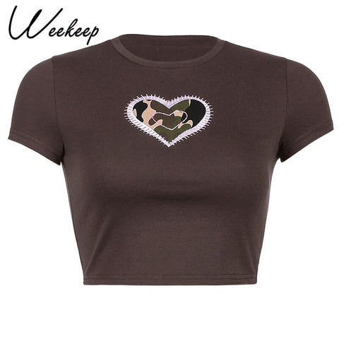 Sonicelife Weekeep Women White Short Sleeve t shirt Cropped Embroidery O-neck Knitted t-shirt 2024 Summer  Bodycon Crop Top