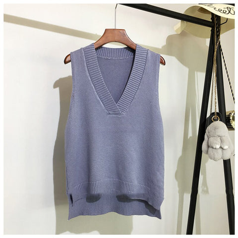 Christmas Gift AOSSVIAO V-neck knitted vest women's sweater autumn and winter new Korean loose wild sweater vest sleeveless sweater 2023