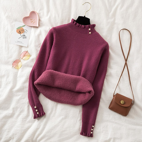 Christmas Gift 2023 Plus velvet Fashion Women's Turtlenecks Sweaters Striped Long Sleeve Knitted Pullovers Females Jumpers  Thick Sweaters Fall