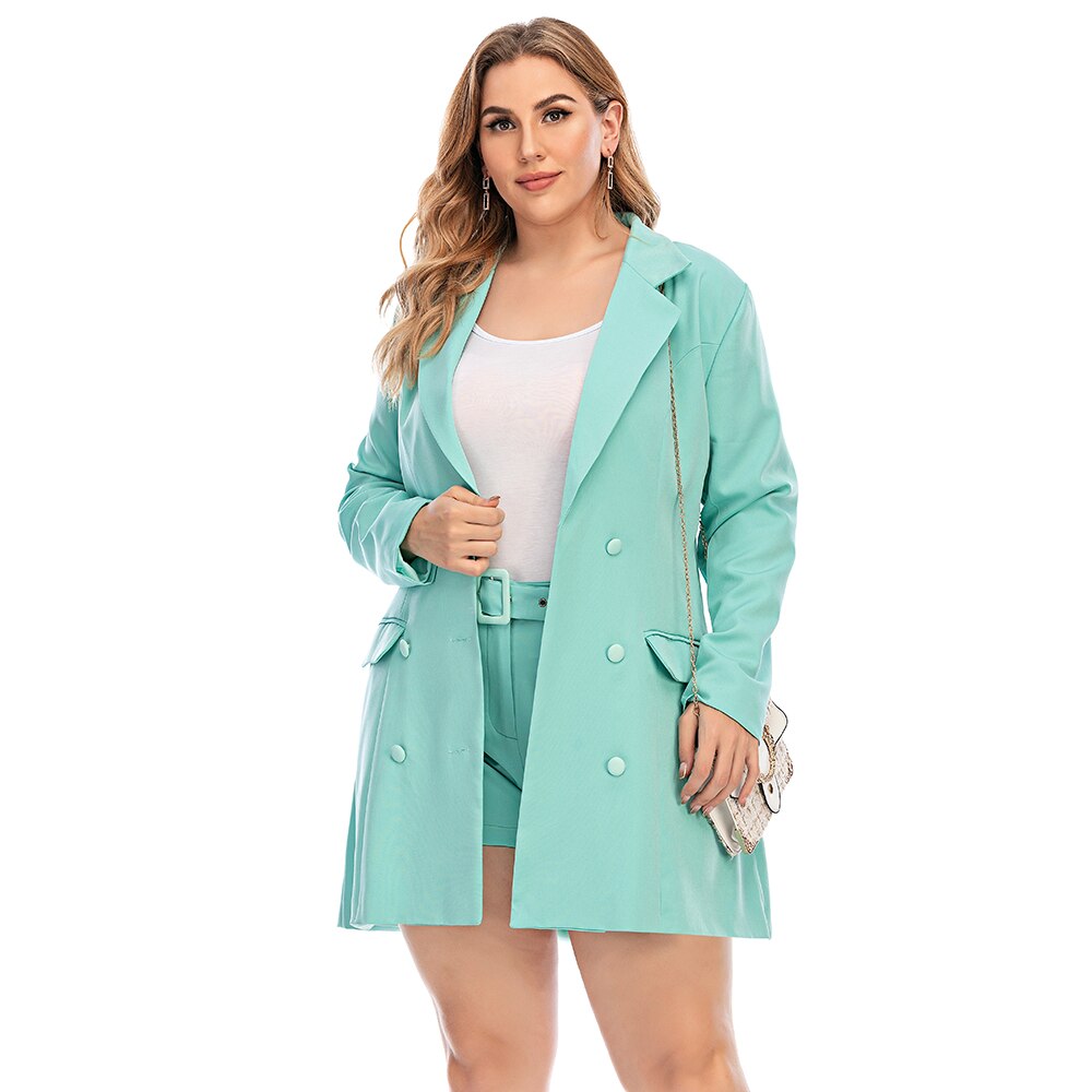 Sonicelife Sale Women Blazer And Shorts Two Piece Set Turn-down Collar Suit Jacket Elegant Office Lady Blazer Button Coat Plus Size 6XL D30