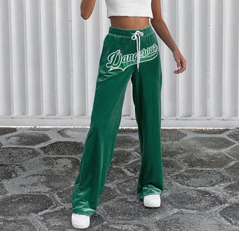 Graduation Gift Sonicelife  Letter Embroidery Straight Pants Velvet Women Drawstring High Waist Trousers Casual Baggy Wild Streetwear Sweatpants