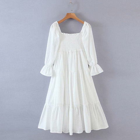 Sonicelife  White Dresses For Women 2023 Vintage Dress Women French Ruffle Long Sleeve Dresses Woman Party Night Vacation Dress Summer Beach0417
