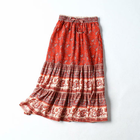 Sonicelife 2024 Summer Skirt Women Paisley Floral Print Skirts Casual Vintage A-Line Beach Skirt saia Jupe Femme faldas Midi Skirt