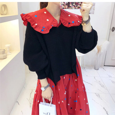 Christmas Gift Knitted Sweaters For Women Fall Winter Korean New Sweet Casual Loose V-neck Females Pullovers Sweet Simple Ladies Sweater Tops