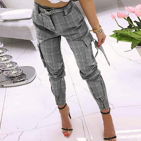 Sonicelife Women Casual Solid Cargo Pants 2024 Spring Summer High Waist Office Lady Long Pants Fashion Plus Size Zipper Trousers Streetwear