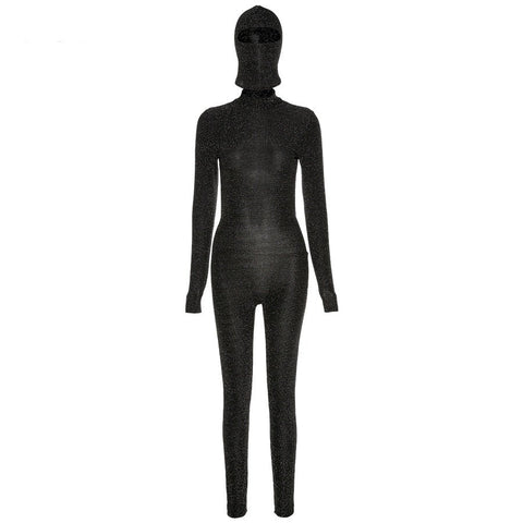 Sonicelife Shiny Outstanding Bodycon Hooded Jumpsuit Women Long Sleeve  Backless Fashion Streetwear Skinny Slim Female Overall